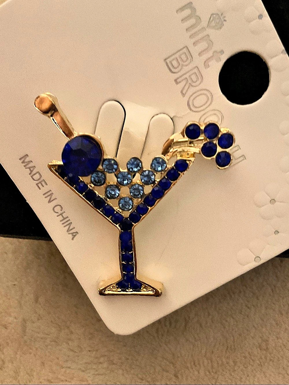 mint Blue Martini Glass Brooch NWT